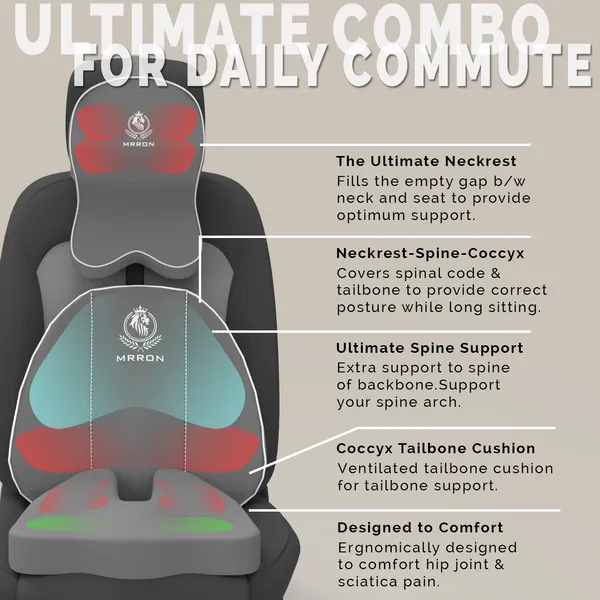 MRRON_Memory_Foam_Car_Seat_Cushion_Set_�_Lumbar_Back_Support,_Coccyx_Seat_Pad_&_Neck_Pillow_�_Ergonomic_Pain_Relief_for_Back,_Tailbone,_Sciatica_�_Ideal_for_Driving,_Office_&_Travel.