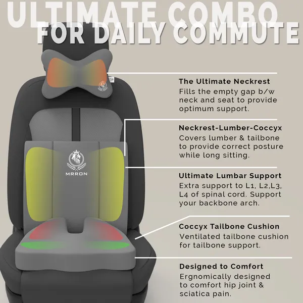 MRRON_Memory_Foam_Car_Seat_Cushion_Set_�_Lumbar_Back_Support,_Coccyx_Seat_Pad_&_Neck_Pillow_�_Ergonomic_Pain_Relief_for_Back,_Tailbone,_Sciatica_�_Ideal_for_Driving,_Office_&_Travel.
