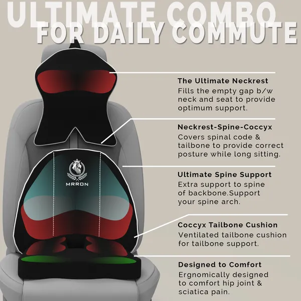 MRRON_Memory_Foam_Car_Seat_Cushion_Set_�_Lumbar_Back_Support,_Coccyx_Seat_Pad_&_Neck_Pillow_�_Ergonomic_Pain_Relief_for_Back,_Tailbone,_Sciatica_�_Ideal_for_Driving,_Office_&_Travel.