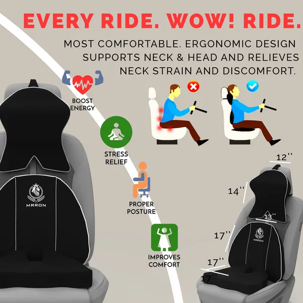 MRRON_Memory_Foam_Car_Seat_Cushion_Set_�_Lumbar_Back_Support,_Coccyx_Seat_Pad_&_Neck_Pillow_�_Ergonomic_Pain_Relief_for_Back,_Tailbone,_Sciatica_�_Ideal_for_Driving,_Office_&_Travel.