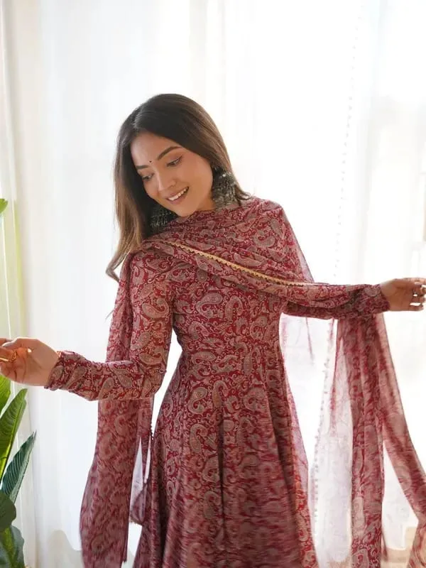 Maroon_Georgette_Floral_Printed_Anarkali_Gown__With_Duppata
