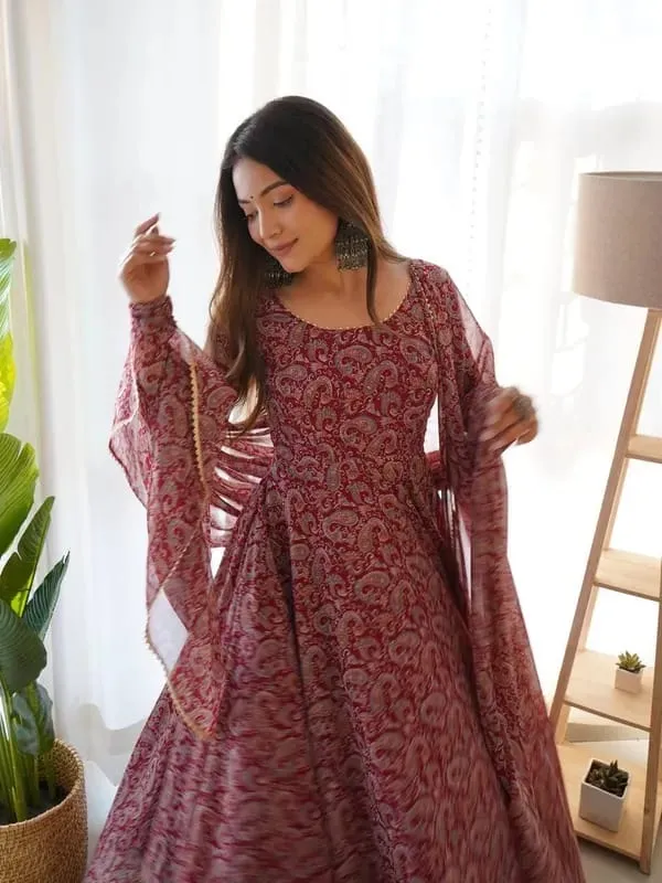 Maroon_Georgette_Floral_Printed_Anarkali_Gown__With_Duppata