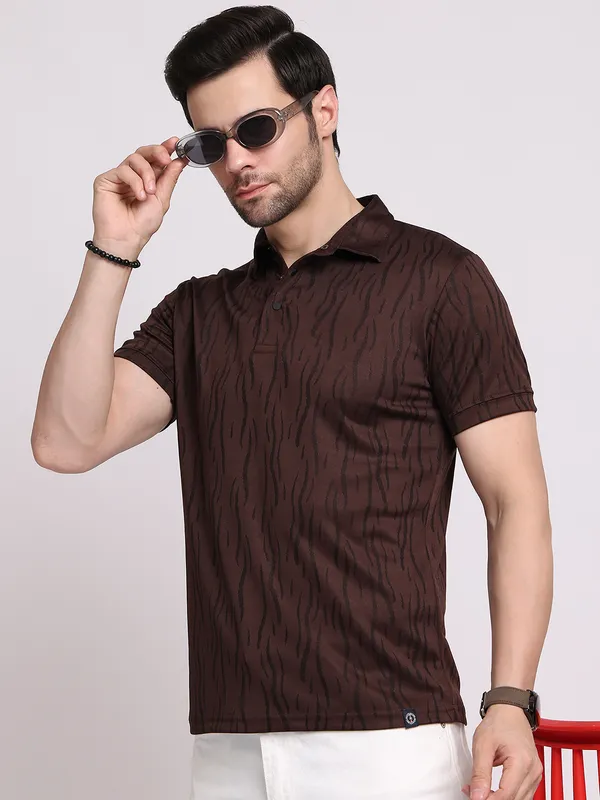 Brown_Polycotton_T-Shirt_For_Men