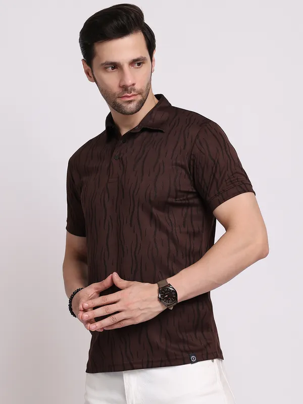 Brown_Polycotton_T-Shirt_For_Men