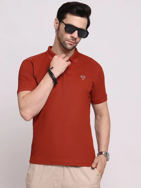 Orange_Polycotton_T-Shirt_For_Men