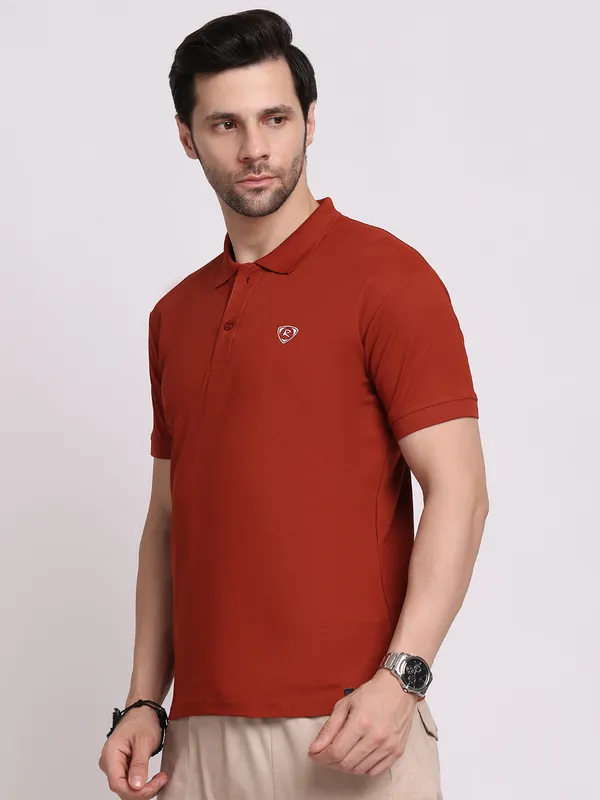 Orange_Polycotton_T-Shirt_For_Men