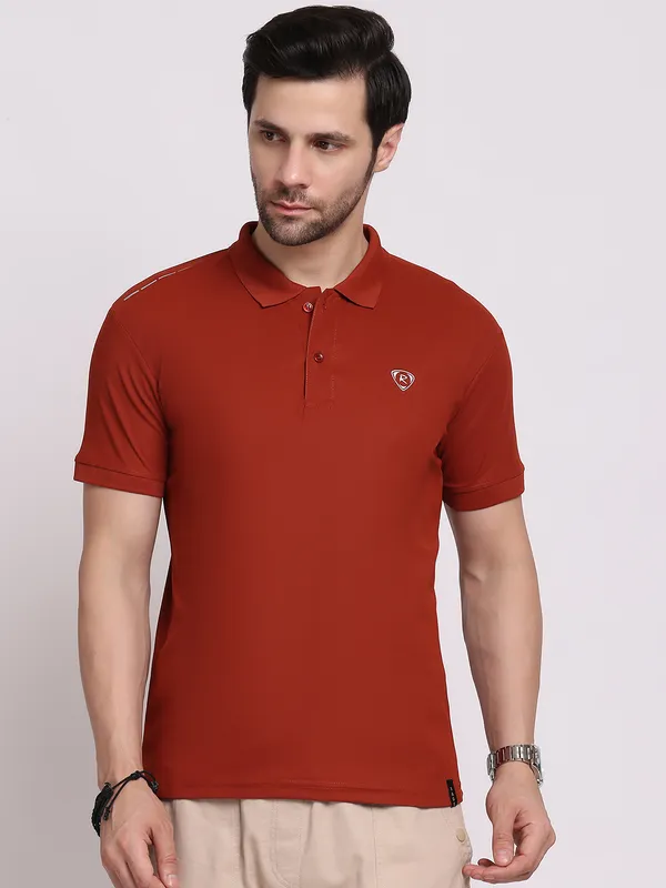 Orange_Polycotton_T-Shirt_For_Men