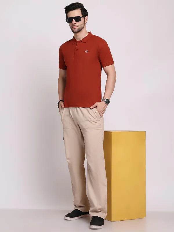 Orange_Polycotton_T-Shirt_For_Men