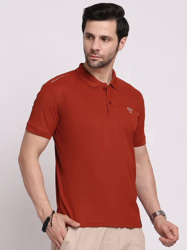 Orange_Polycotton_T-Shirt_For_Men