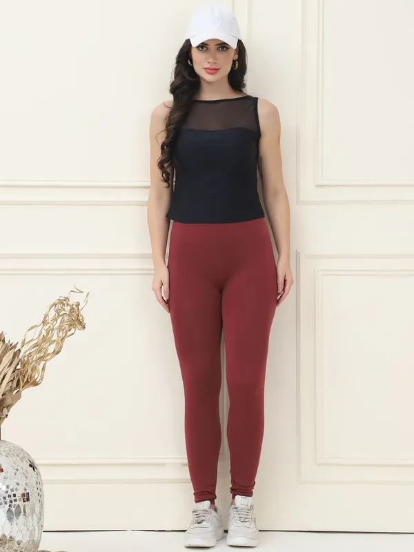 Maroon_75%_Nylon_&_25%_Spandex_Legging_For_Women