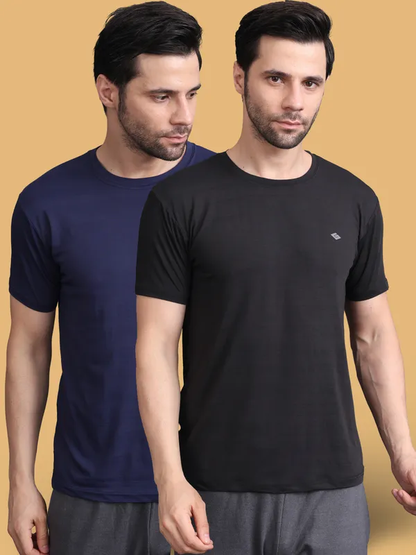 Black::Navy_Blue_Polyester_T-Shirt_For_Men