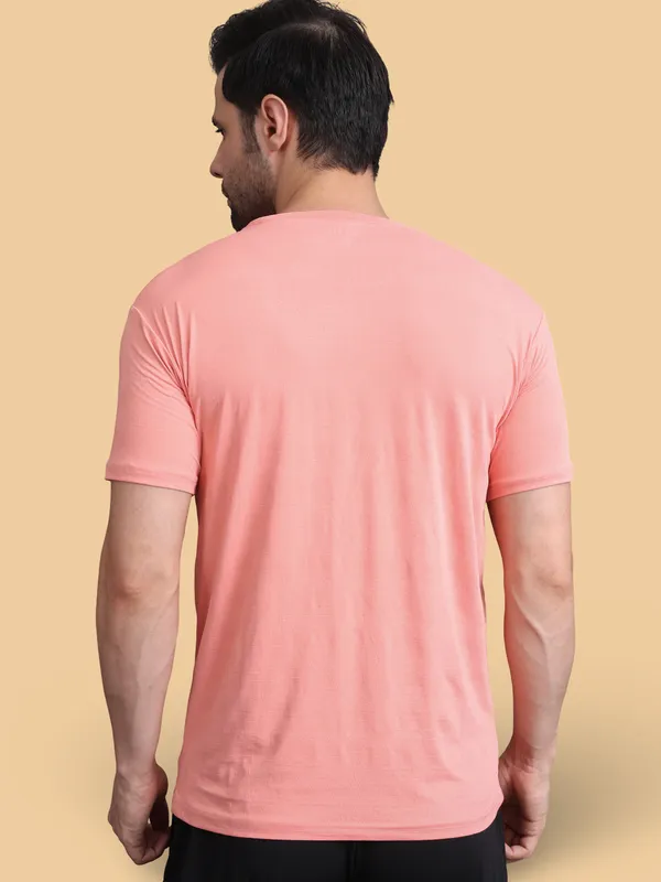 Black::Peach_Polyester_T-Shirt_For_Men