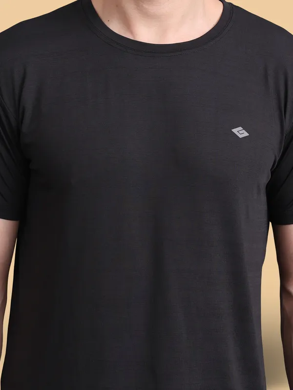 Black::Peach_Polyester_T-Shirt_For_Men