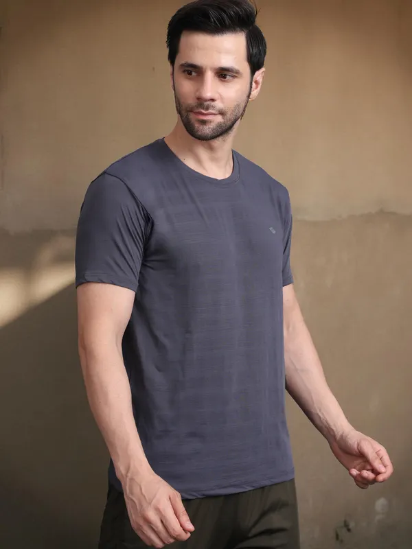 Grey::Navy_Blue_Polyester_T-Shirt_For_Men