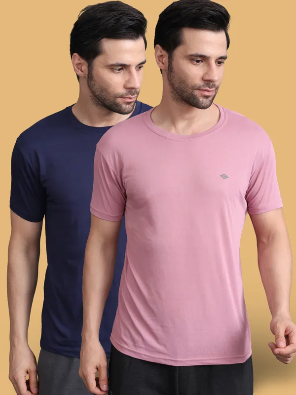 Navy_Blue::Pink_Polyester_T-Shirt_For_Men
