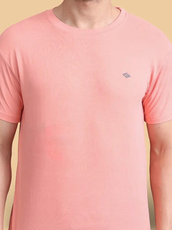 Peach::Pink_Polyester_T-Shirt_For_Men