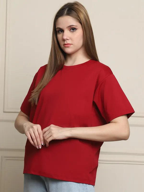 Maroon_Cotton_T-Shirt_For_Women