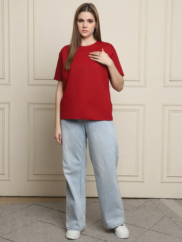 Maroon_Cotton_T-Shirt_For_Women