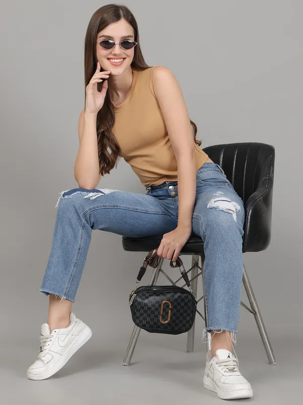 Beige_Crop_Tops_Having_sleeveless,_Cotton_Fabric,_Slip_on_closure_and_Round_Neck