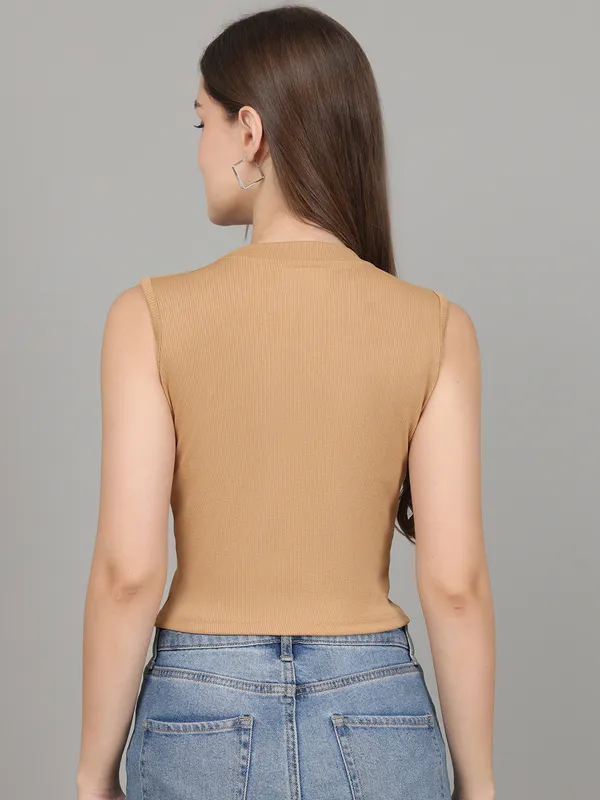 Beige_Crop_Tops_Having_sleeveless,_Cotton_Fabric,_Slip_on_closure_and_Round_Neck