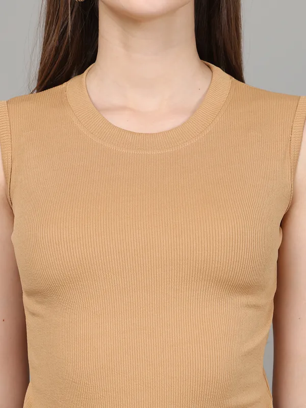 Beige_Crop_Tops_Having_sleeveless,_Cotton_Fabric,_Slip_on_closure_and_Round_Neck