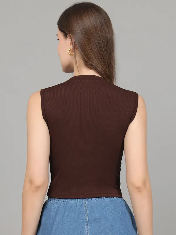 Brown_Crop_Tops_Having_sleeveless,_Cotton_Fabric,_Slip_on_closure_and_Round_Neck