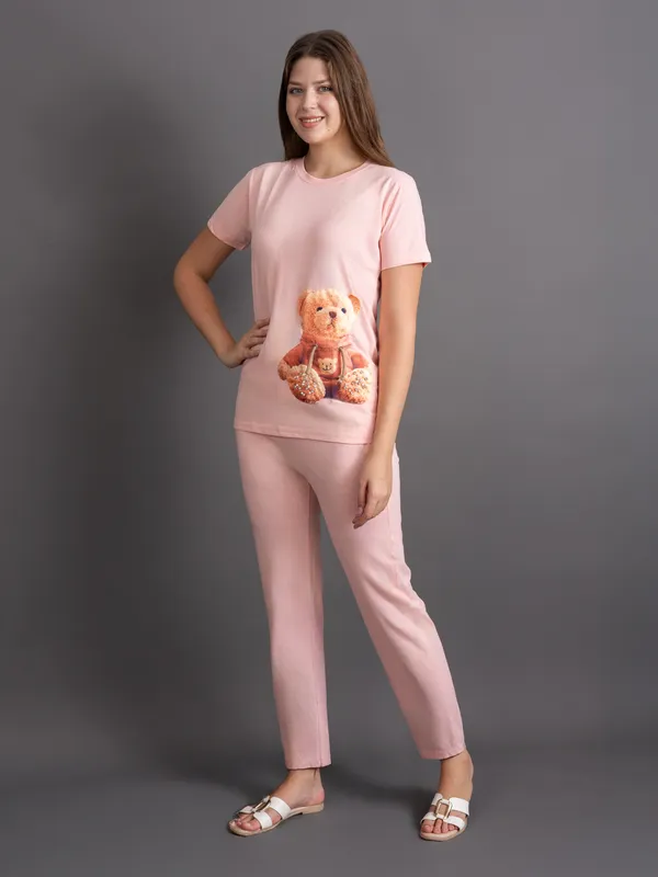 Peach_100%_Cotton_Lycra_Bio_Wash_Co-Ord_Set_For_Women