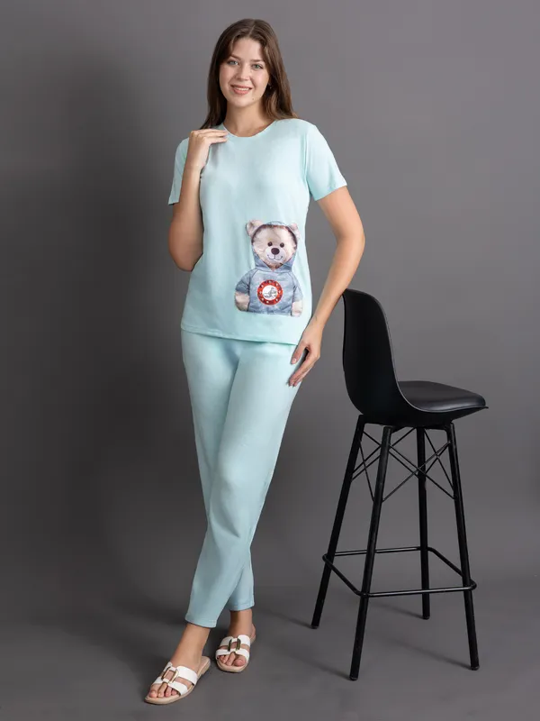 Sea_Green_100%_Cotton_Lycra_Bio_Wash_Co-Ord_Set_For_Women