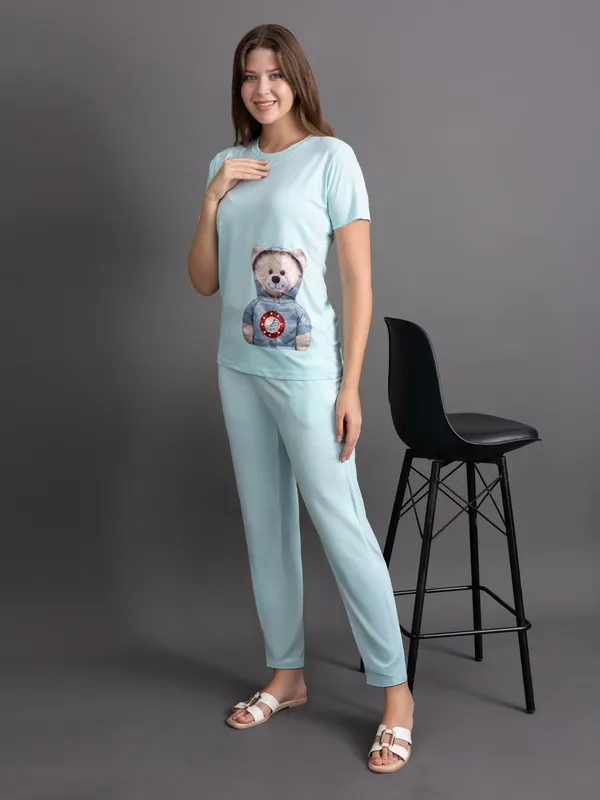 Sea_Green_100%_Cotton_Lycra_Bio_Wash_Co-Ord_Set_For_Women