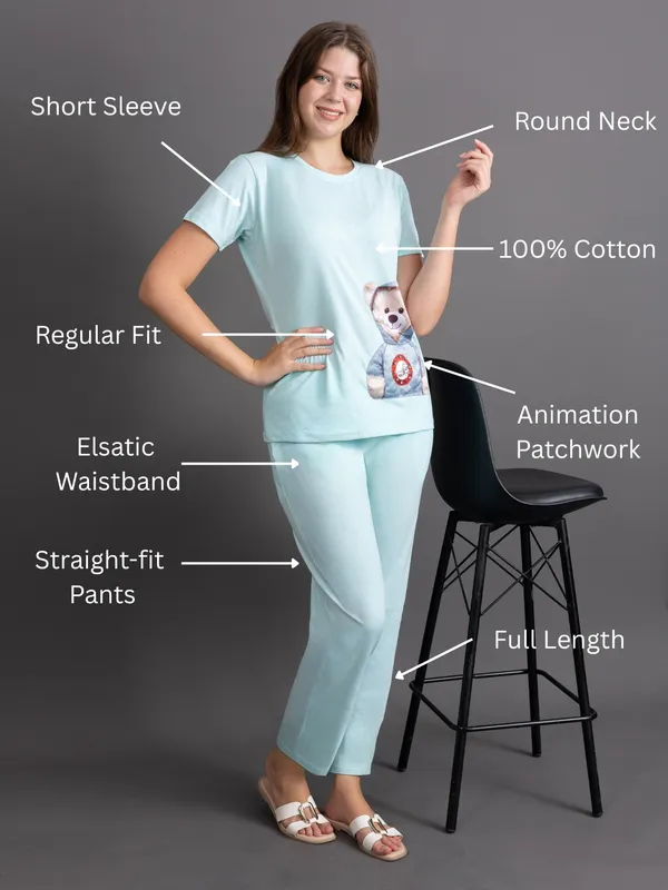 Sea_Green_100%_Cotton_Lycra_Bio_Wash_Co-Ord_Set_For_Women
