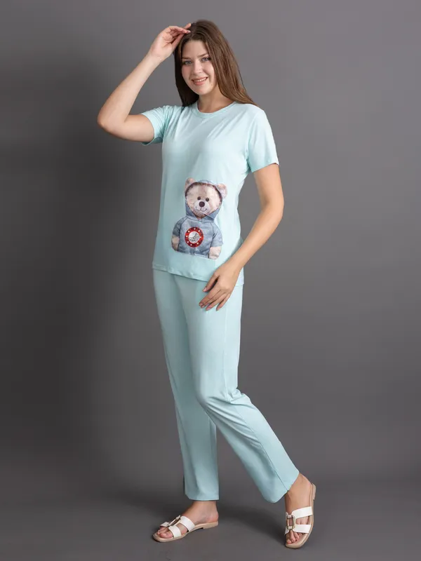 Sea_Green_100%_Cotton_Lycra_Bio_Wash_Co-Ord_Set_For_Women