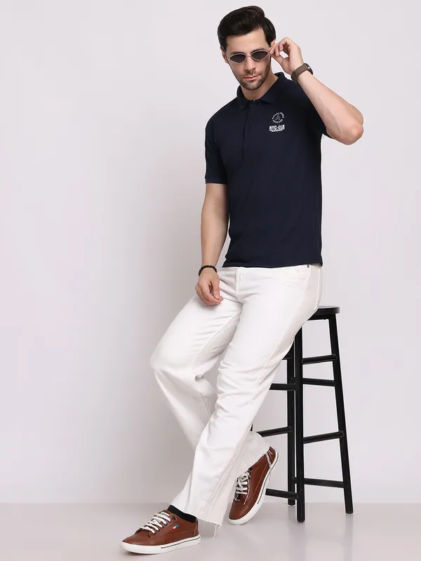 Navy_Blue_Polycotton_T-Shirt_For_Men