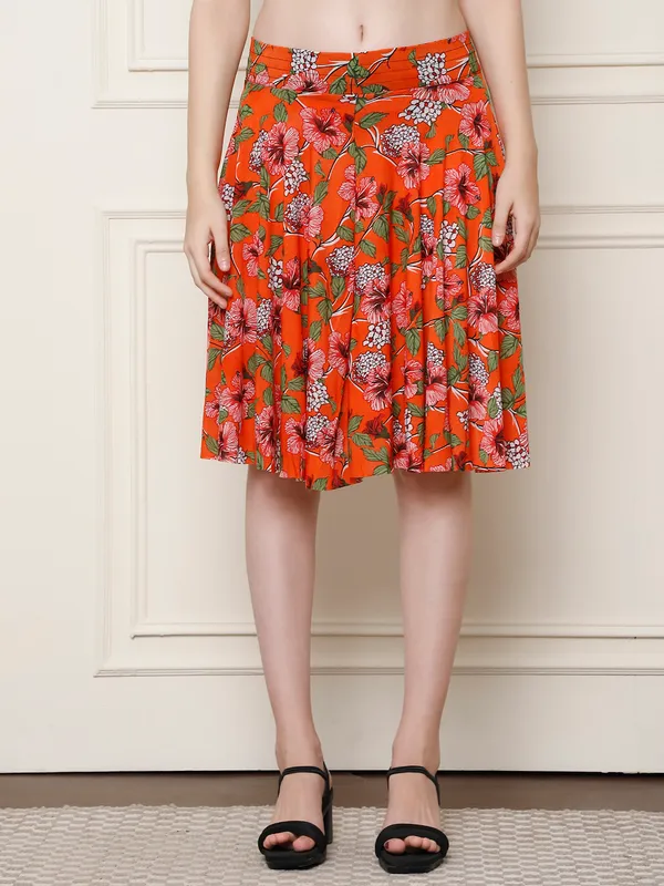Orange_Polyester_Lycra_Skirt_For_Women