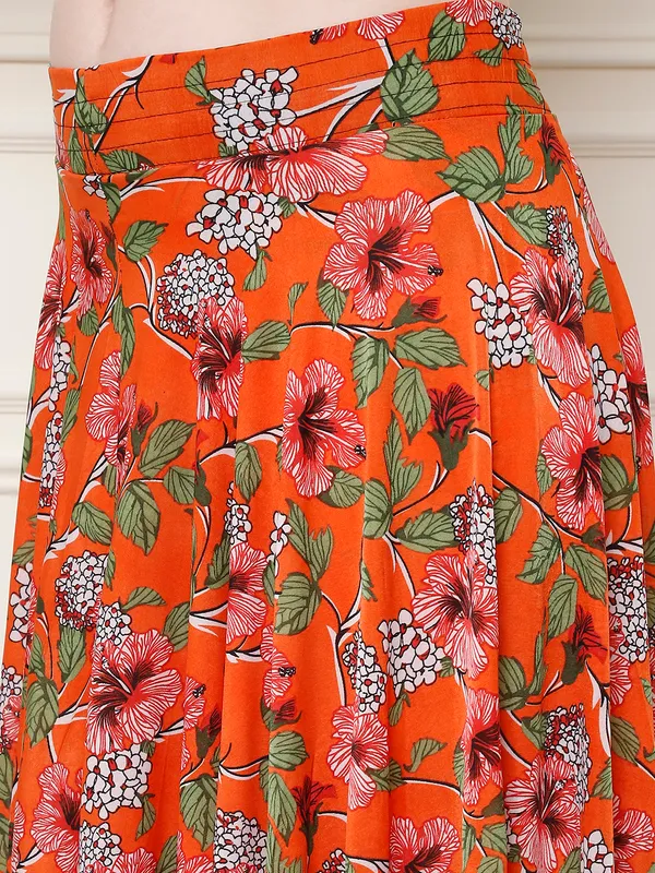 Orange_Polyester_Lycra_Skirt_For_Women