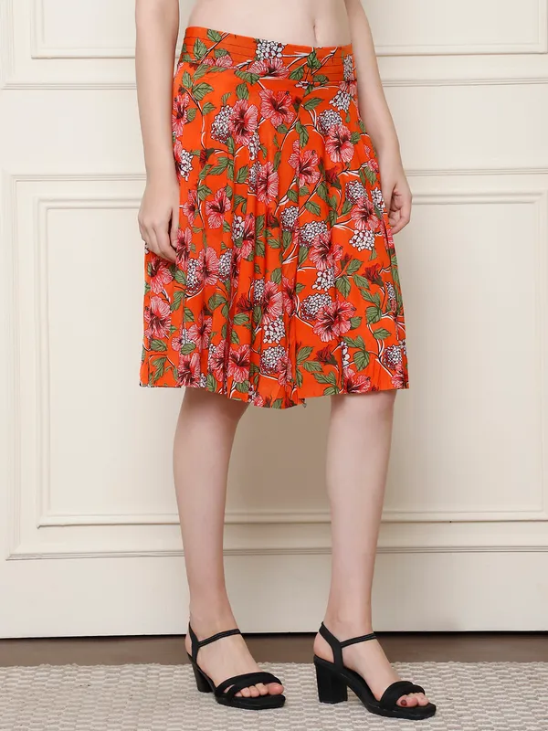 Orange_Polyester_Lycra_Skirt_For_Women