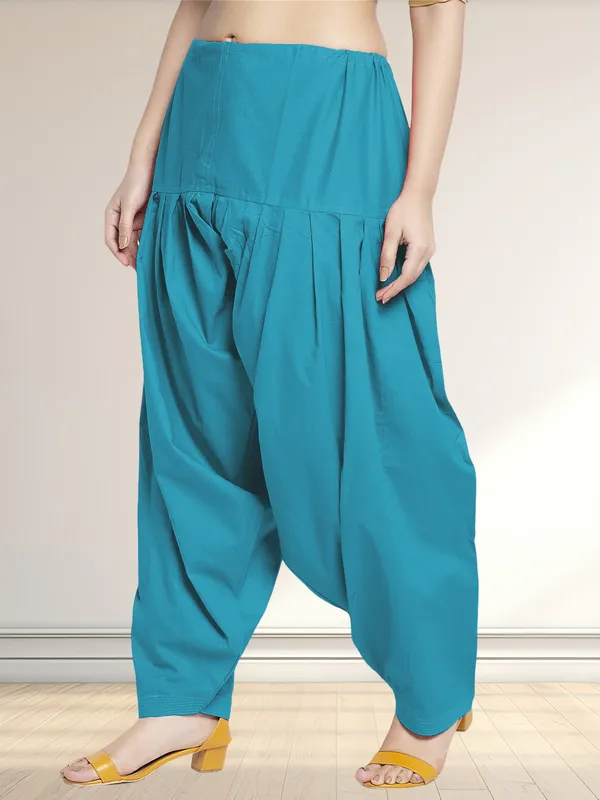 Turquoise_Blue_Cotton_Salwar_For_Women