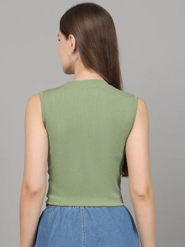 Green_Crop_Tops_Having_sleeveless,_Cotton_Fabric,_Slip_on_closure_and_Round_Neck
