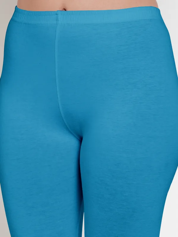Turquoise_Blue_Cotton_Lycra_Capri_For_Women
