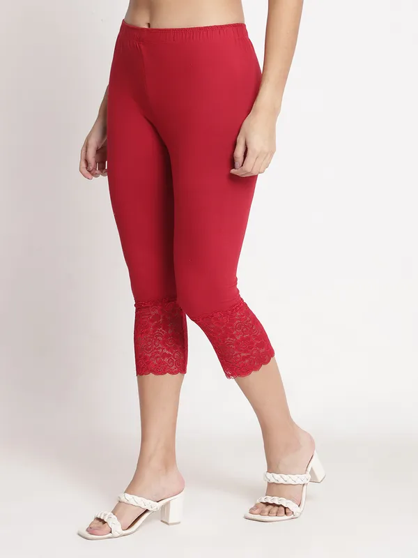 Maroon_100%_Cotton_Lycra_Capri_For_Women