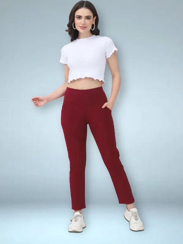 Maroon_Lycra_Polyester_Spandex_Jegging_For_Women