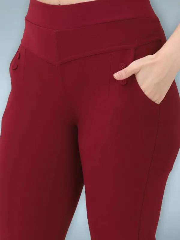 Maroon_Lycra_Polyester_Spandex_Jegging_For_Women