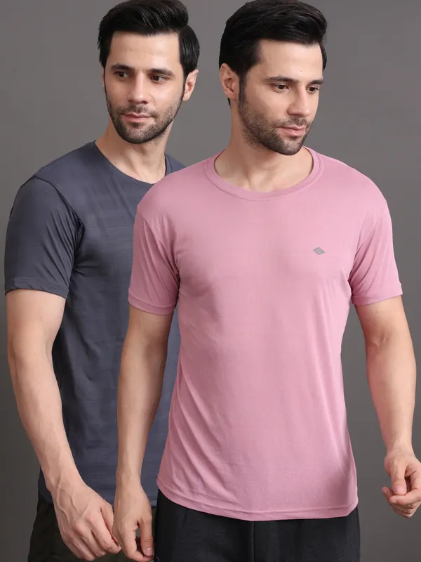 Grey::Pink_Polyester_T-Shirt_For_Men