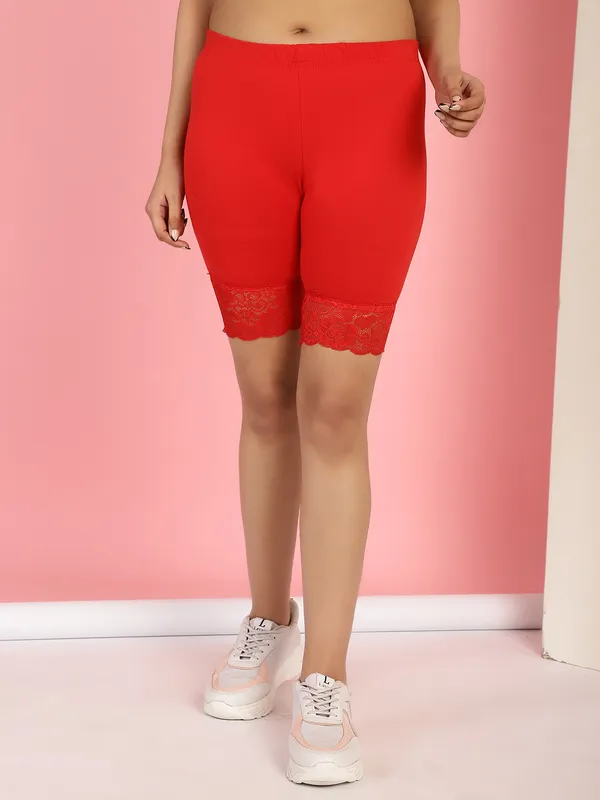 Red_Cotton_Lycra_Shorts_For_Women