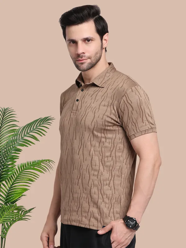 Dark_Beige_Polycotton_T-Shirt_For_Men