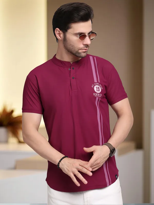 Purple_Polycotton_T-Shirt_For_Men
