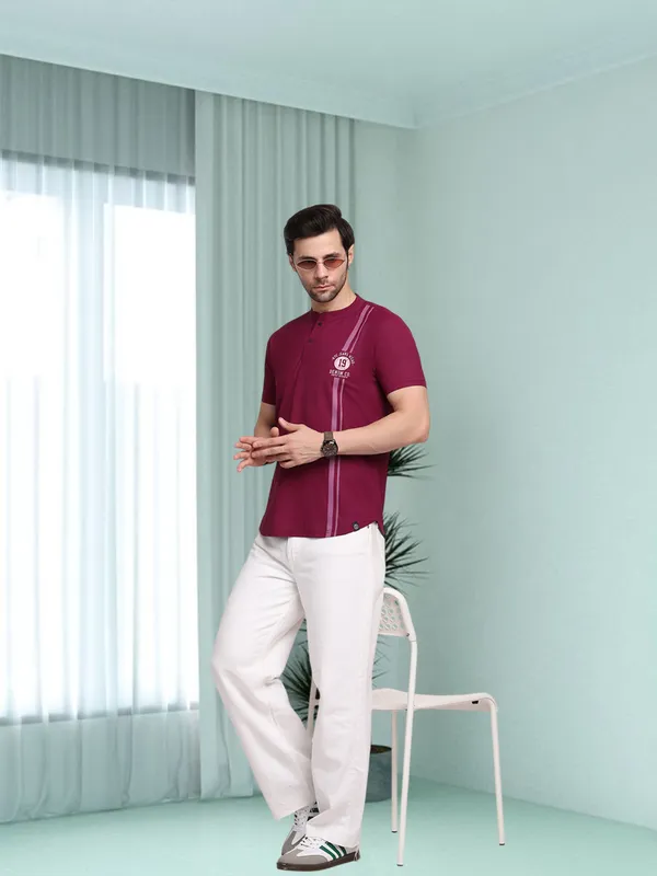 Purple_Polycotton_T-Shirt_For_Men