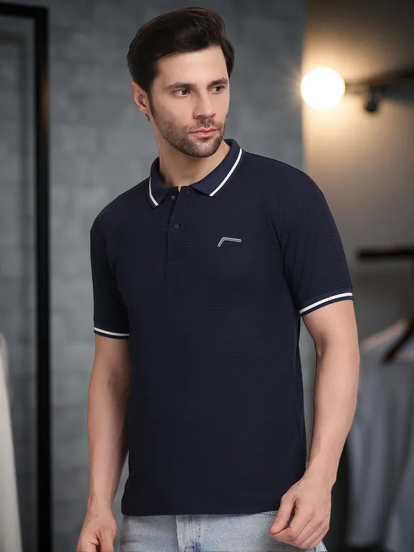Navy_Blue_Polycotton_T-Shirt_For_Men