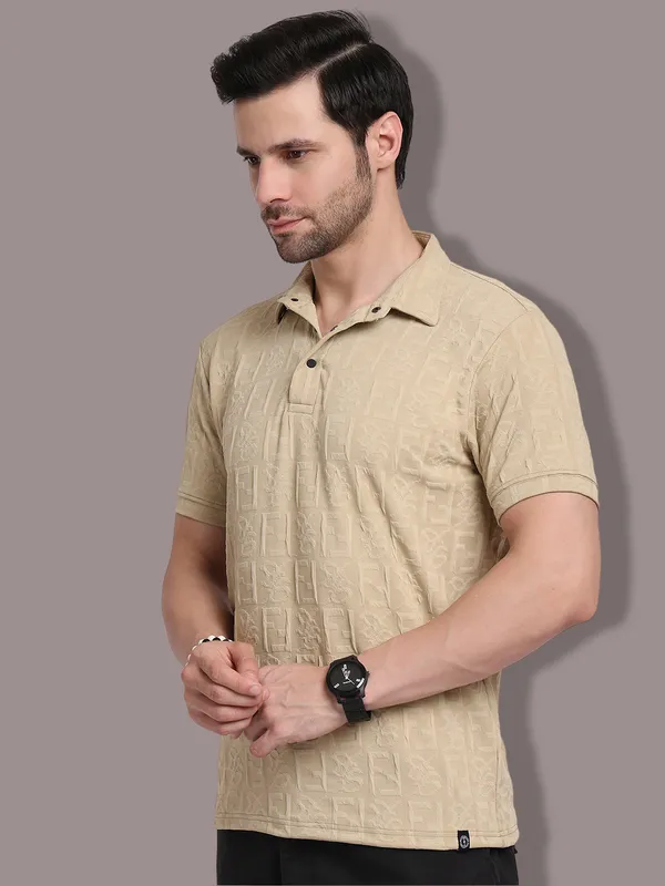 Beige_Polycotton_T-Shirt_For_Men