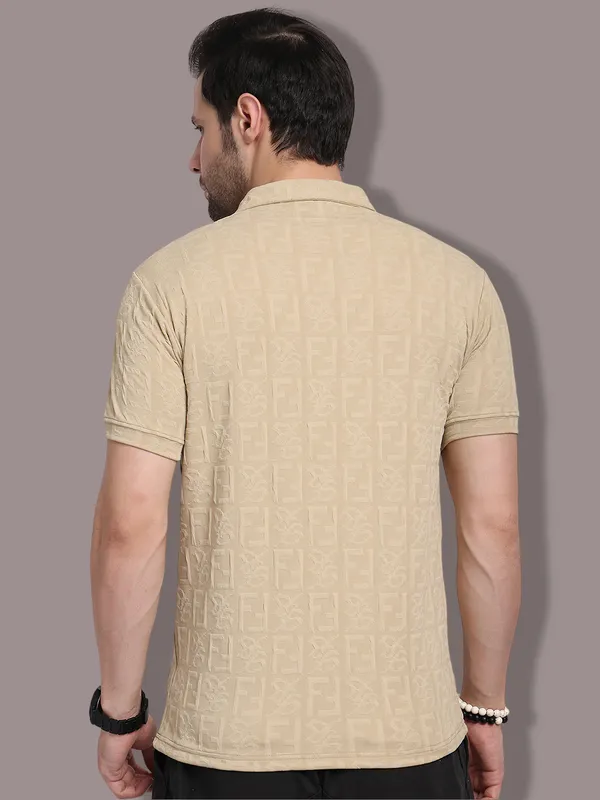 Beige_Polycotton_T-Shirt_For_Men