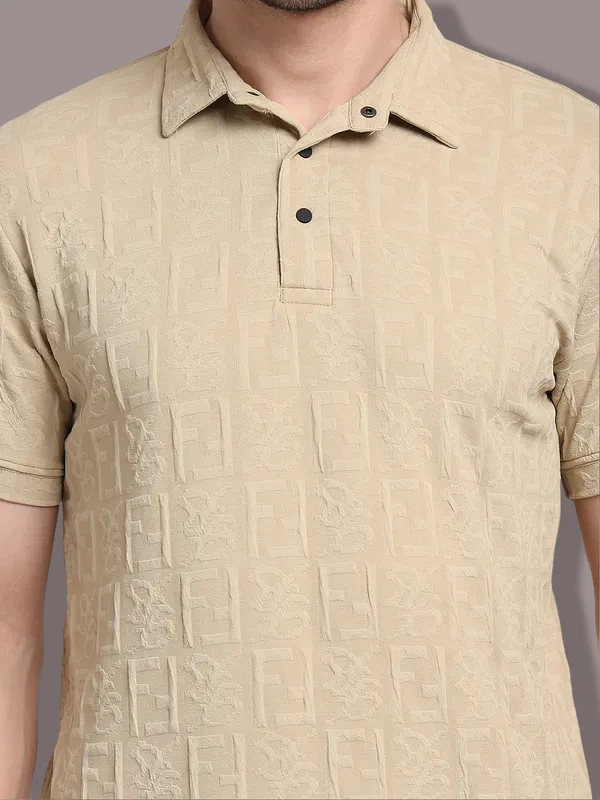Beige_Polycotton_T-Shirt_For_Men